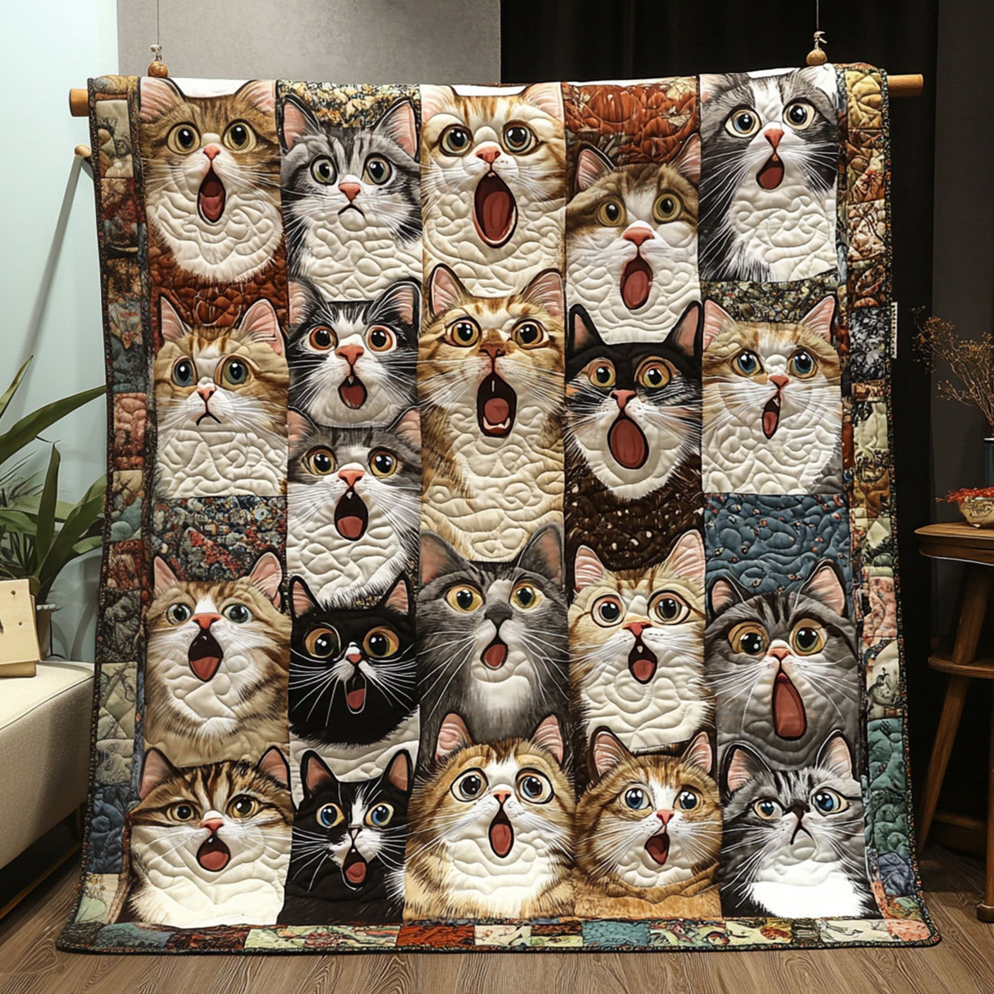 Charming Cats Quilted Blanket Bohemian Bedroom Furniture Gift For Modern Decor - Tradiviet