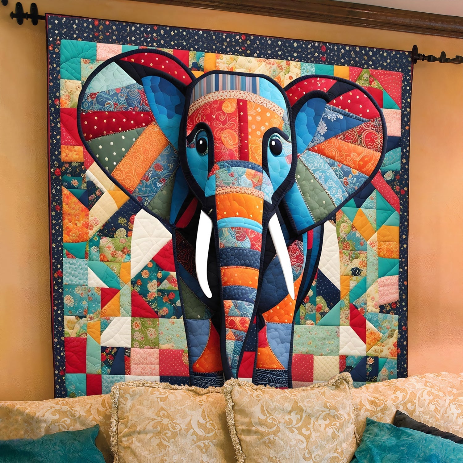Charming Elephant Quilted Blanket America 250 Years Gift For Porch Decor - Tradiviet