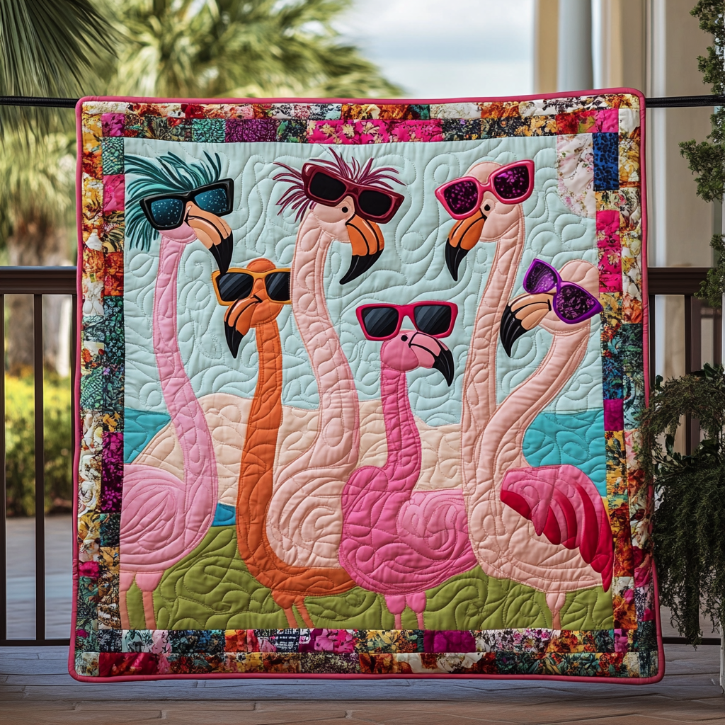 Charming Flamingo Quilted Blanket America 250Th Anniversary Patriotic Gifts - Tradiviet