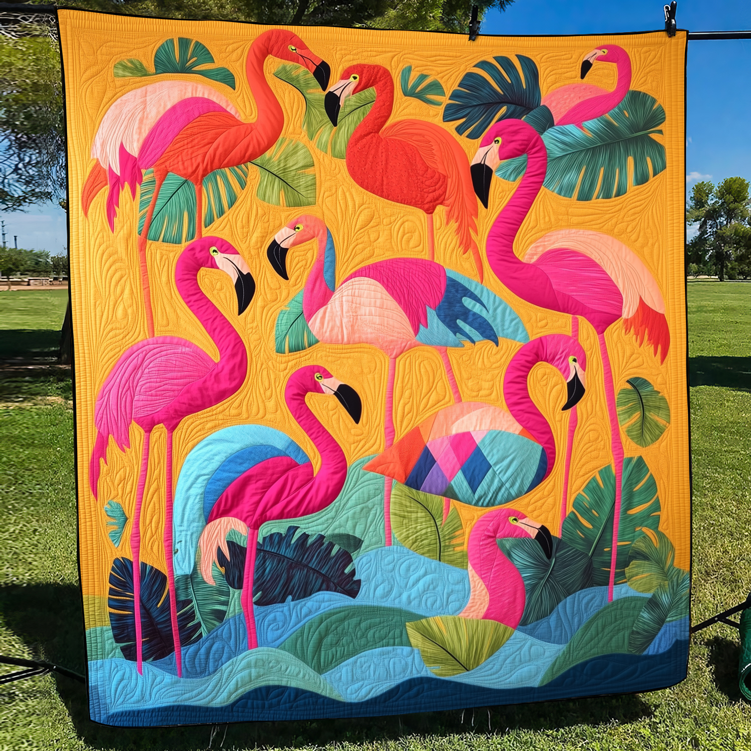 Charming Flamingo Quilted Blanket America Celebrates 250Th Anniversary Patriotic Gifts For Her - Tradiviet