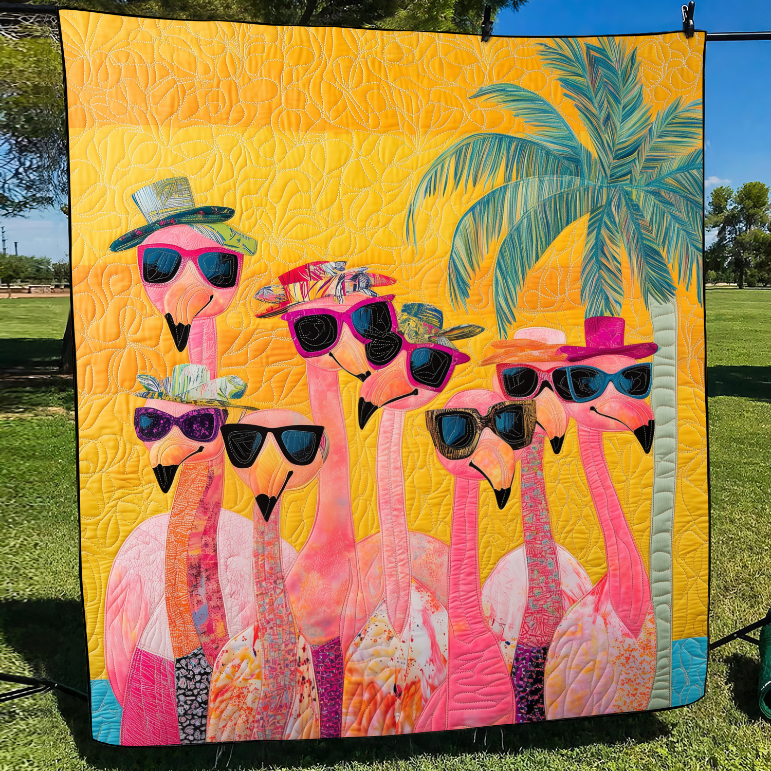 Charming Flamingo Quilted Blanket America Land Of The Free Patriotic Gift Ideas - Tradiviet