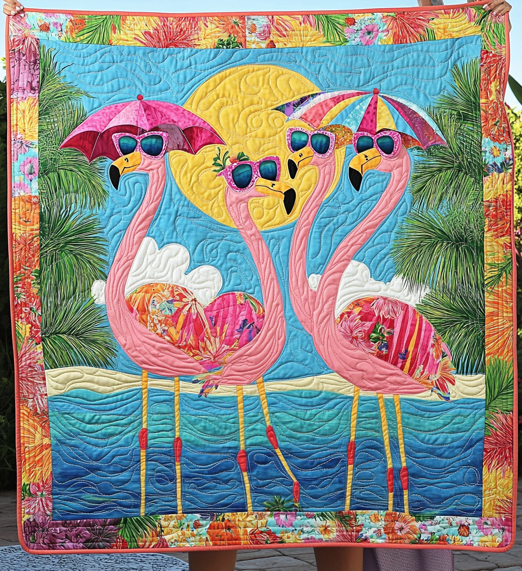 Charming Flamingo Quilted Blanket America's 250 Birthday Patriotic Gifts For Her - Tradiviet