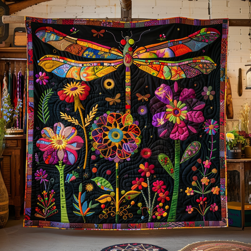 Charming Floral Dragonfly Quilted Blanket America's Birthday Patriotic Gifts For Men - Tradiviet