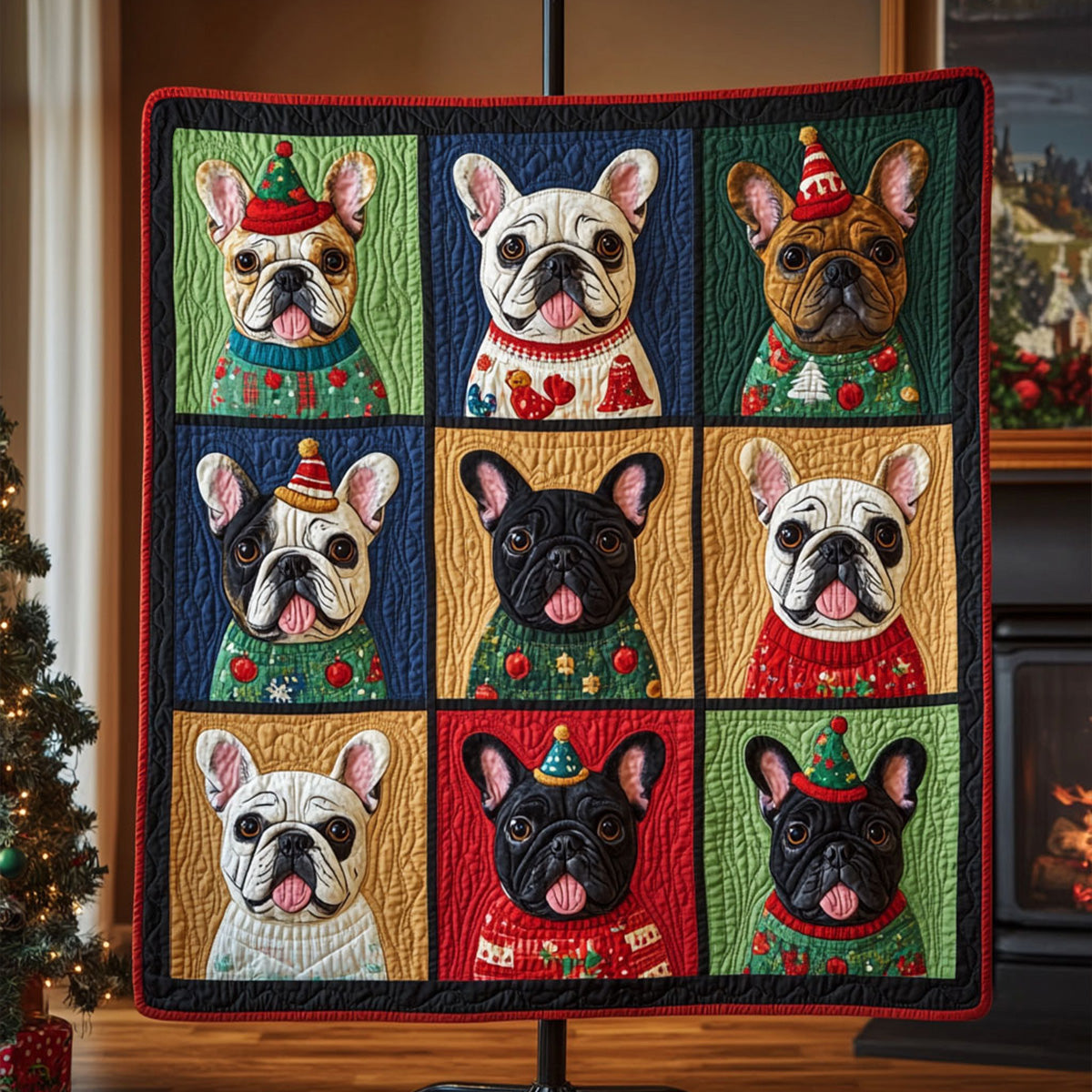 Charming French Bulldog Delight Quilted Blanket American 250 Years Birthday Gifts Decor - Tradiviet