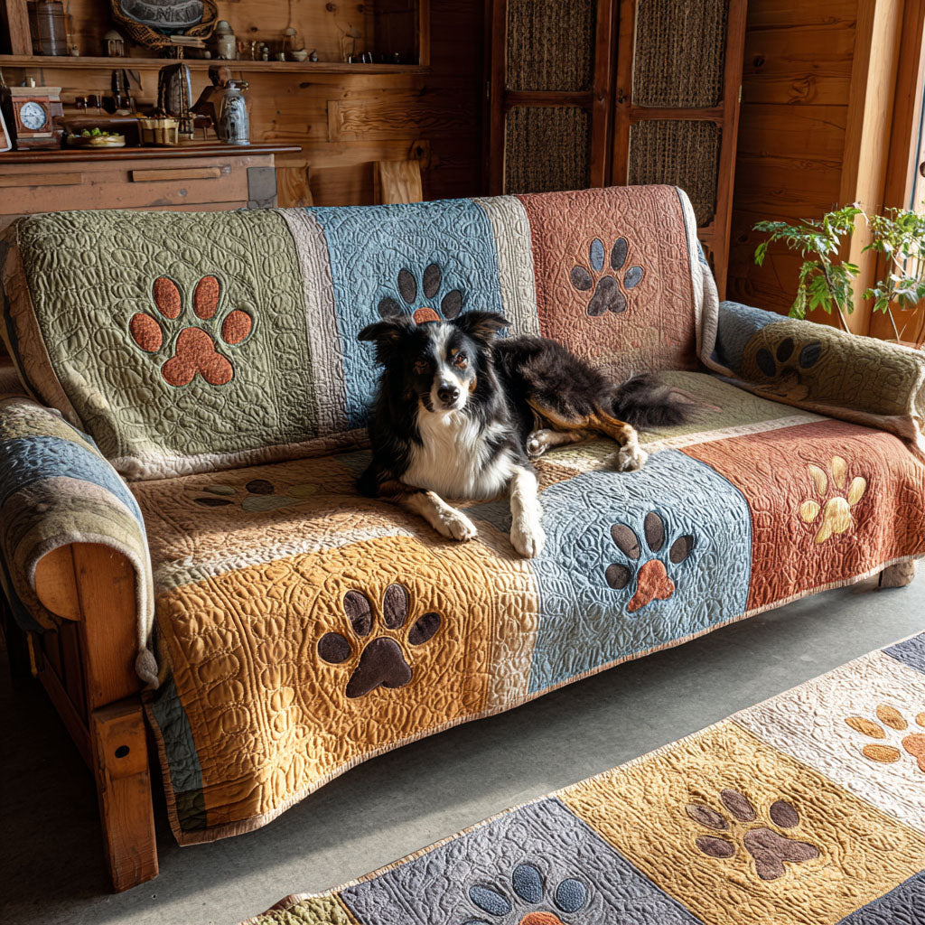 Charming Paw Quilted Sofa Cover Cute Sofa Slipcovers Dog Lover Gifts For Him Her - Tradiviet