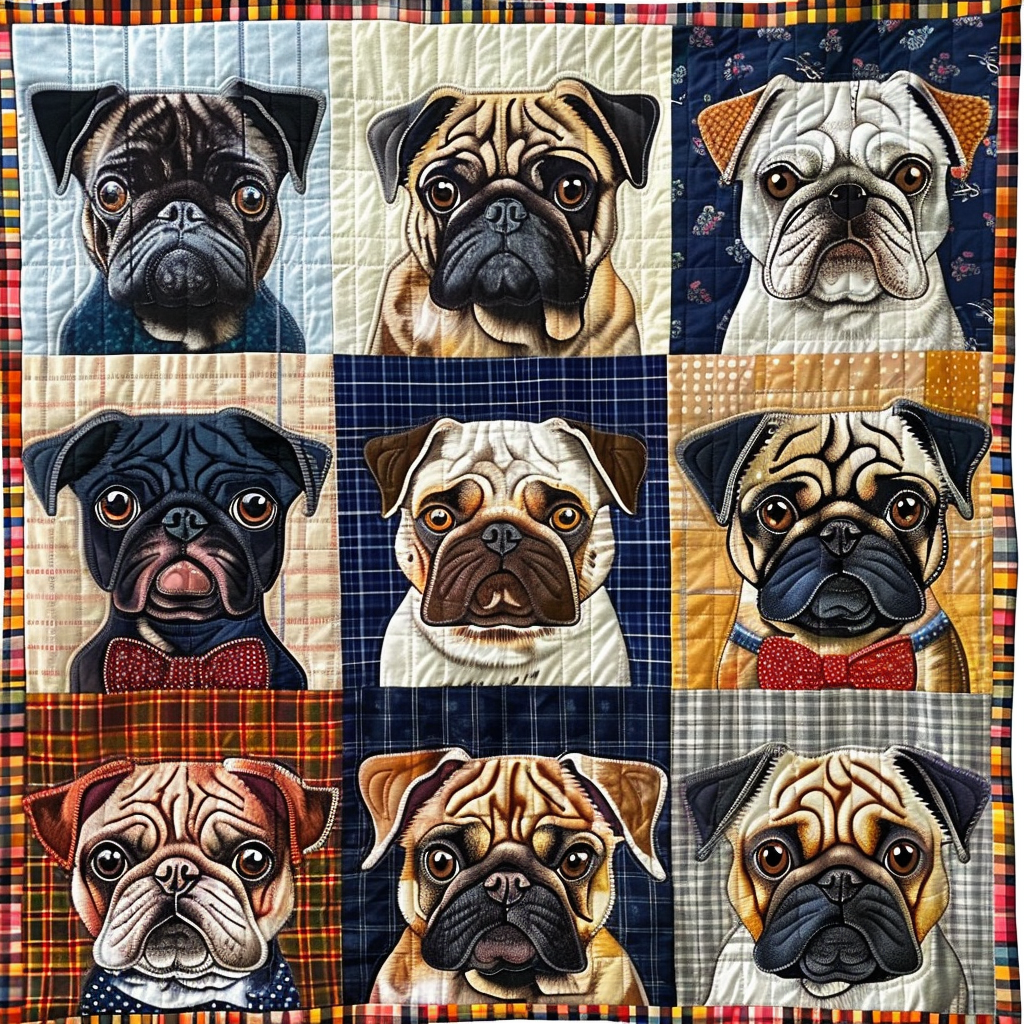 Charming Pugs Quilted Blanket Independence Day Best Patriotic Gifts - Tradiviet