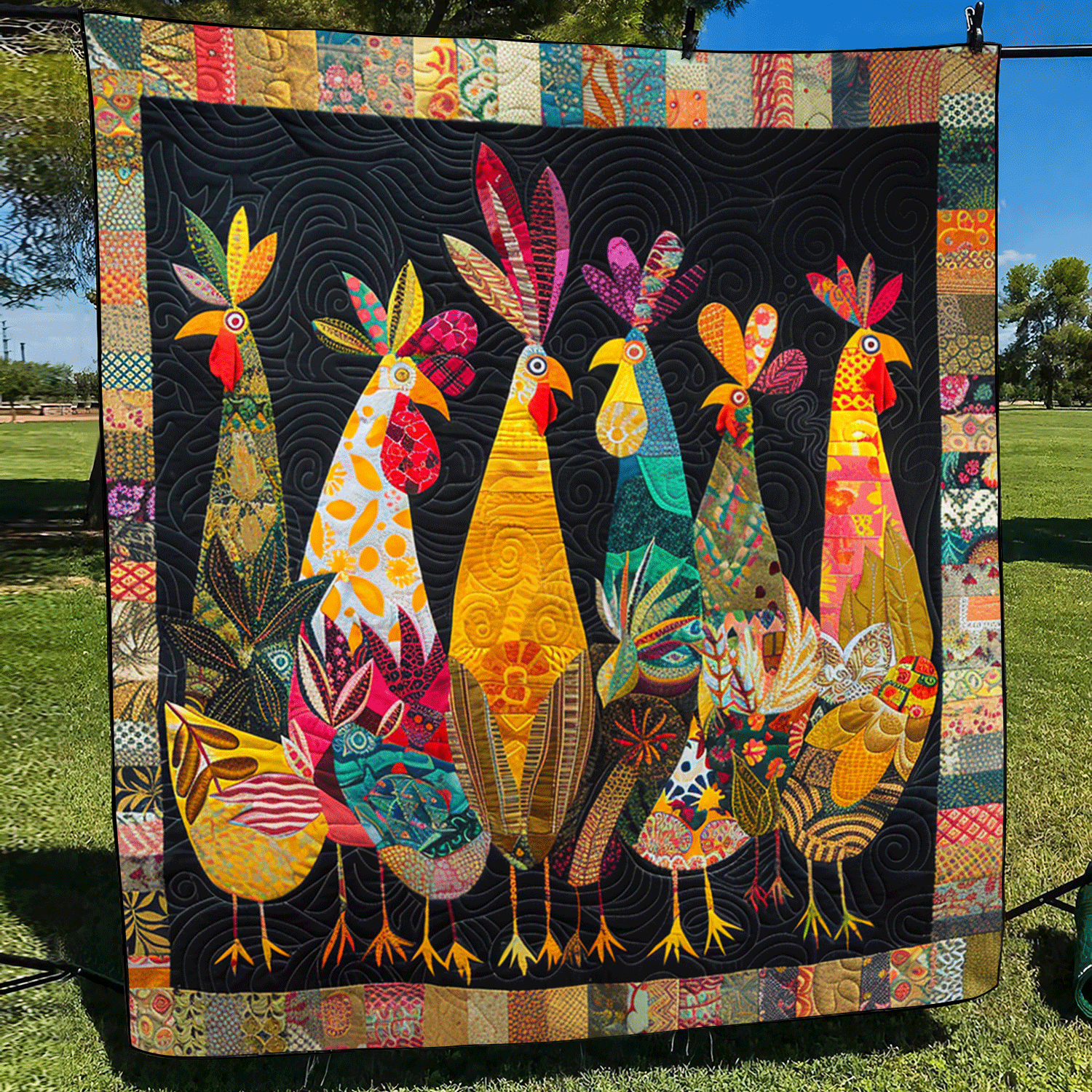 Charming Rooster Quilted Blanket July 4 Apparel Gift For Patriots - Tradiviet