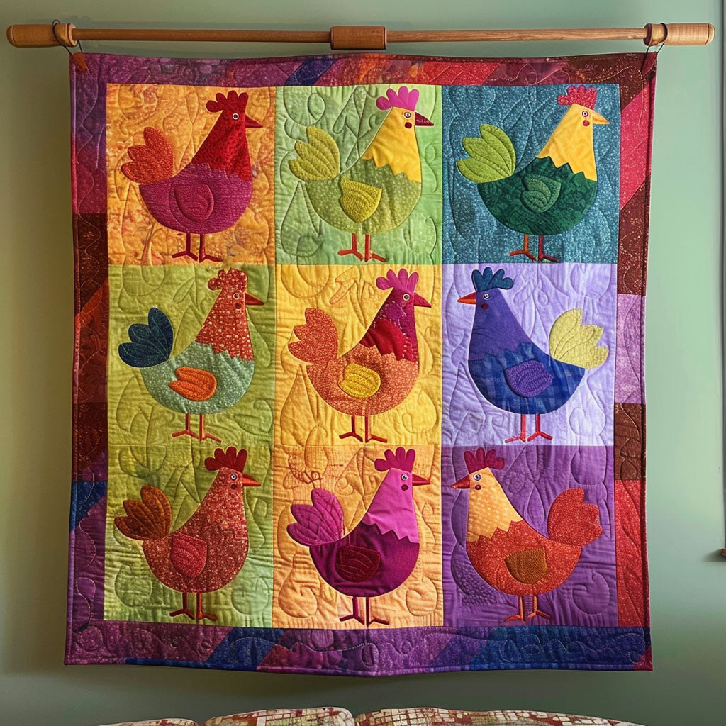 Cheerful Chickens Quilted Blanket USA 250 Years Of Liberty Gift For Grandma - Tradiviet