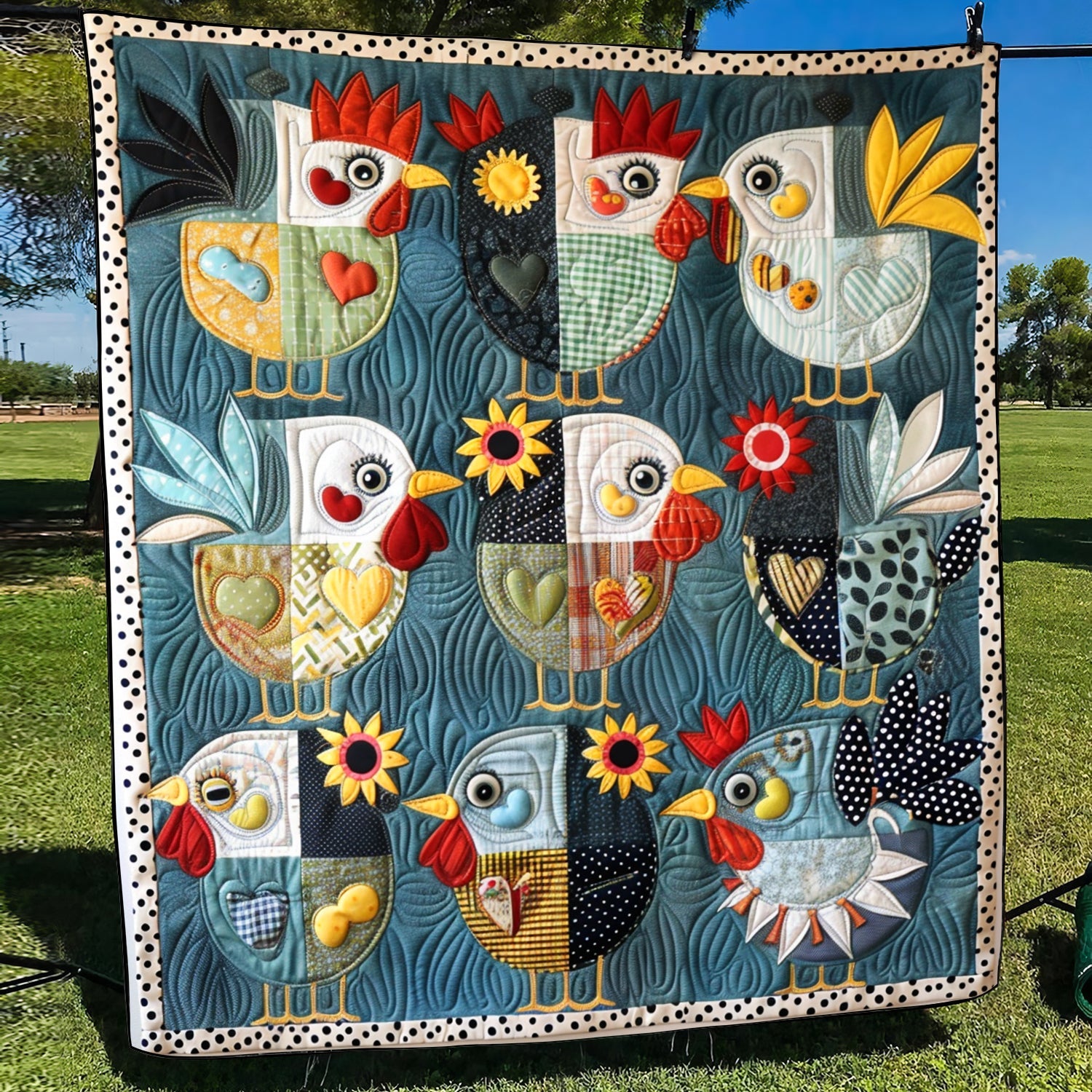 Cheerful Chicks Quilted Blanket USA 250 Years Strong Gift For Grandpa - Tradiviet