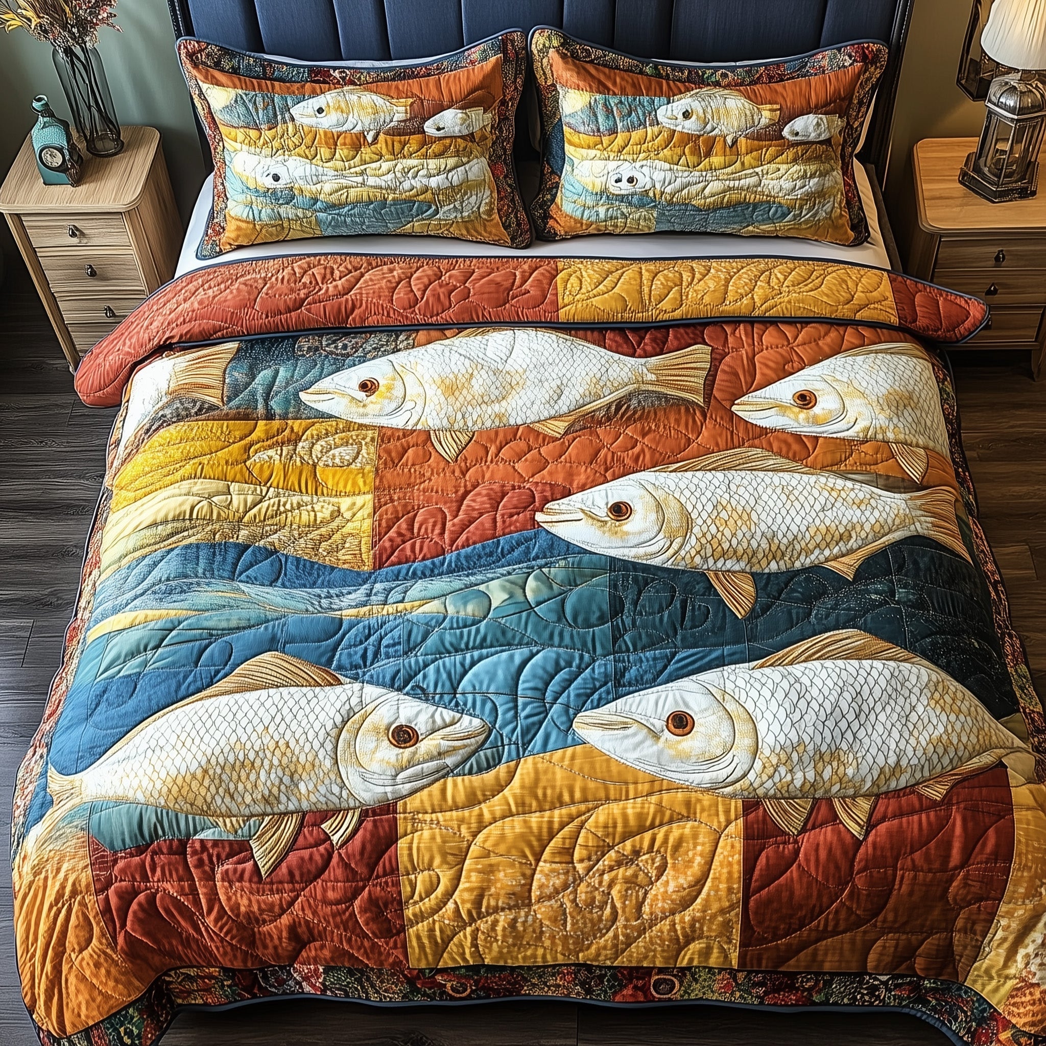Cheerful Fishes Quilted Bedding Set Cheerful Fishes Celebration Gift For Fishes Lovers - Tradiviet