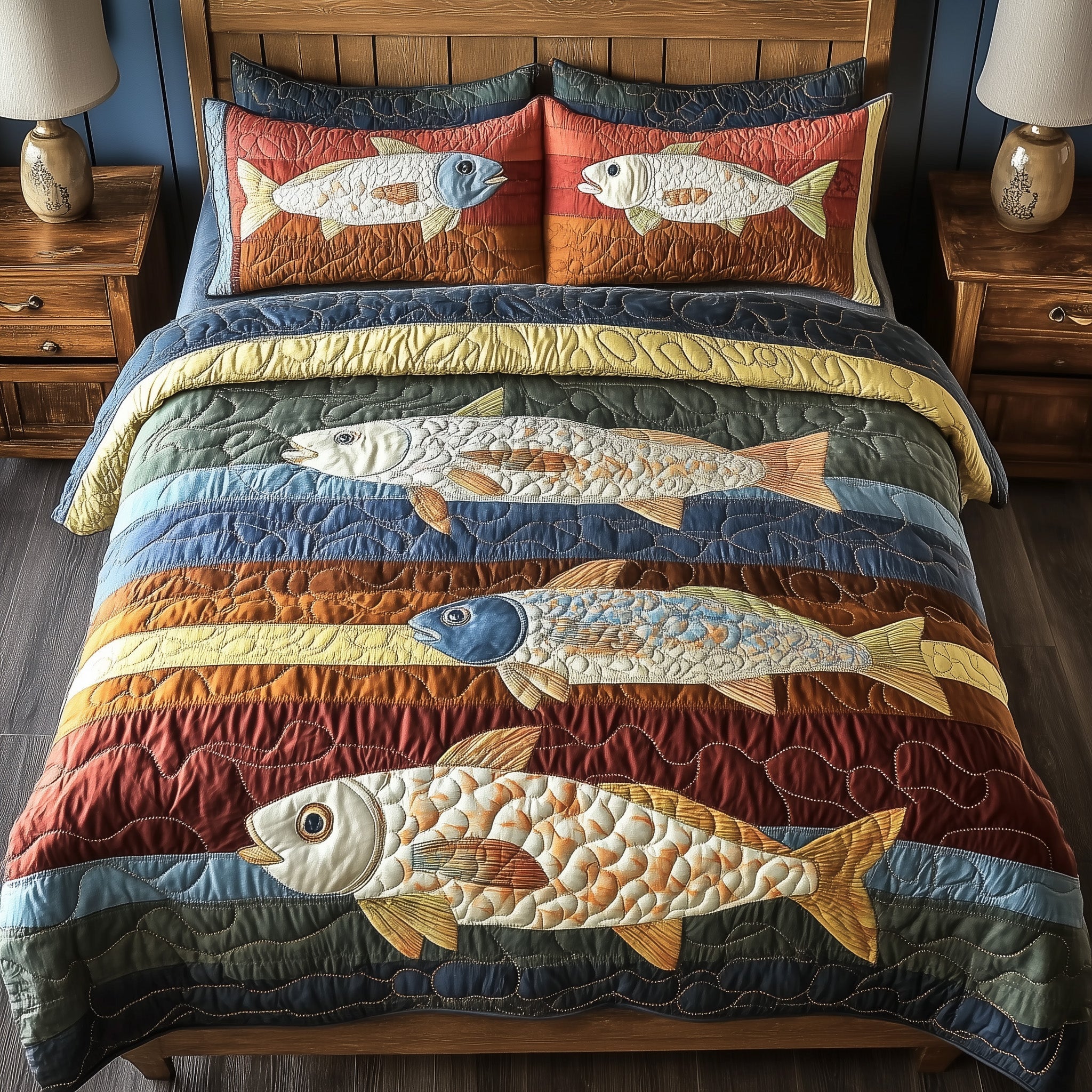 Cheerful Fishes Quilted Bedding Set Cheerful Fishes Vista Gift For Cheerful - Tradiviet