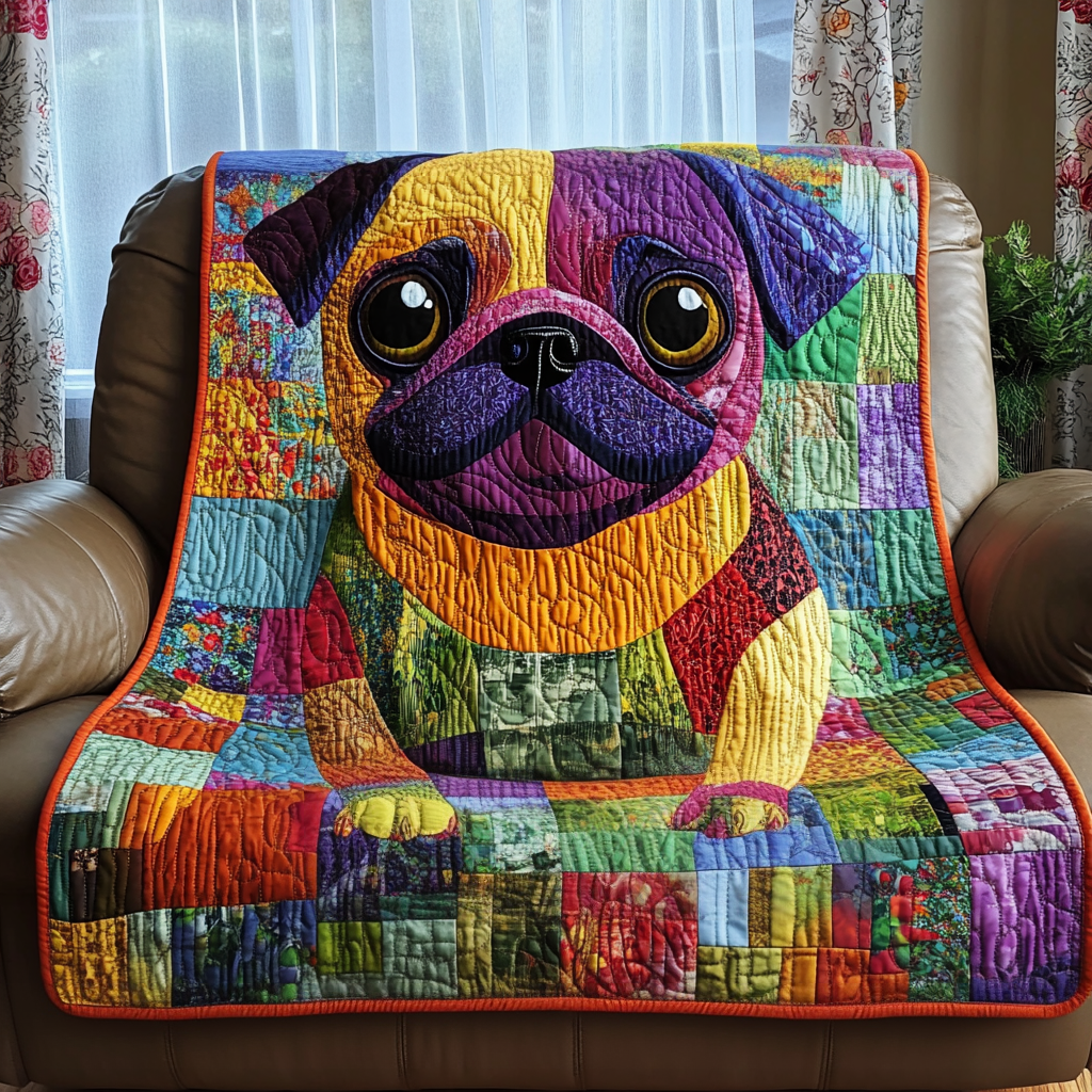Cheerful Pug Quilted Blanket Celebrating USA 250 Gift For Daughter - Tradiviet