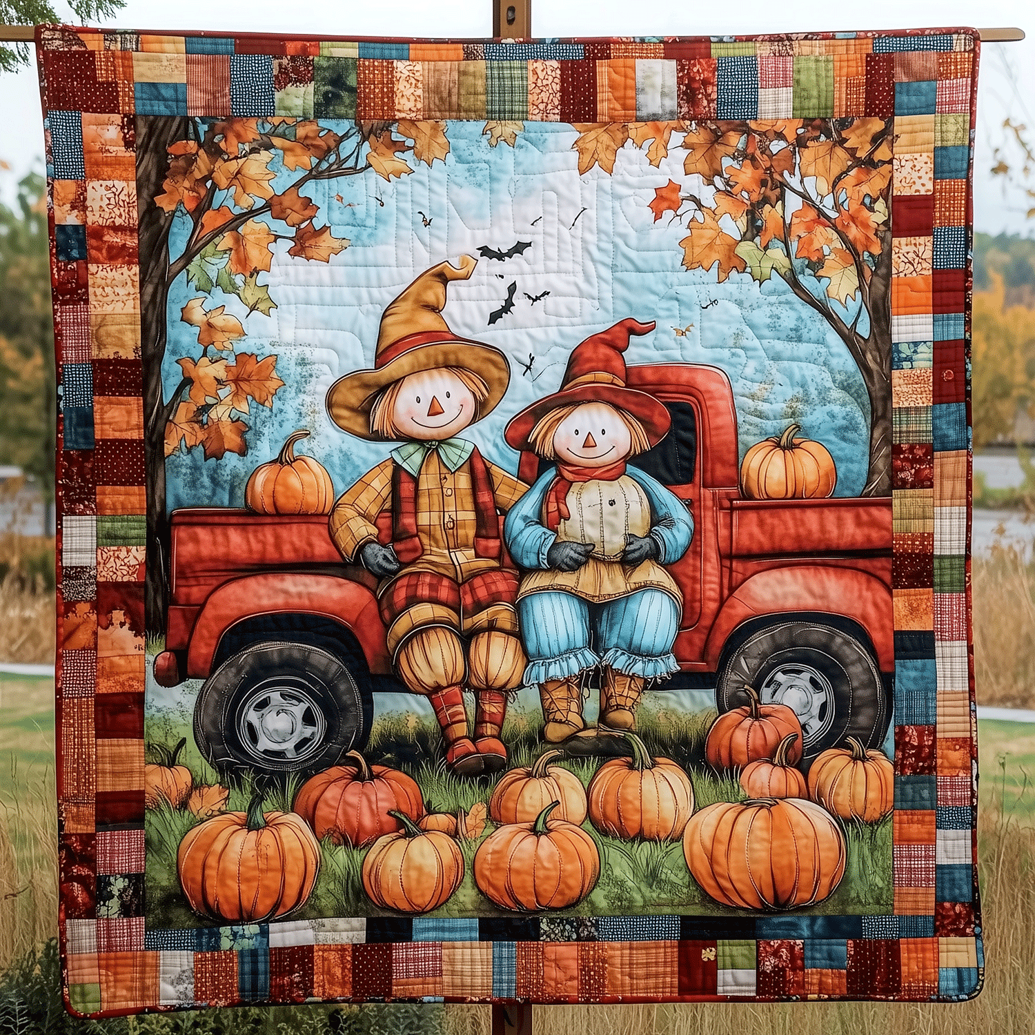 Cheerful Scarecrow Quilted Blanket 250th Anniversary Of Independence Gift For Aunt - Tradiviet
