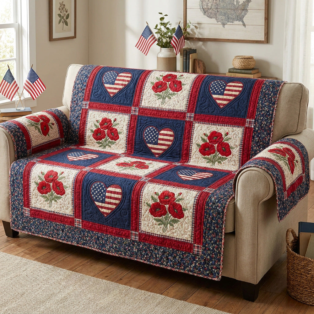 Cherry Freedom Quilted Sofa Cover Neutral Home Room Decor Gift For New Homeowners - Tradiviet