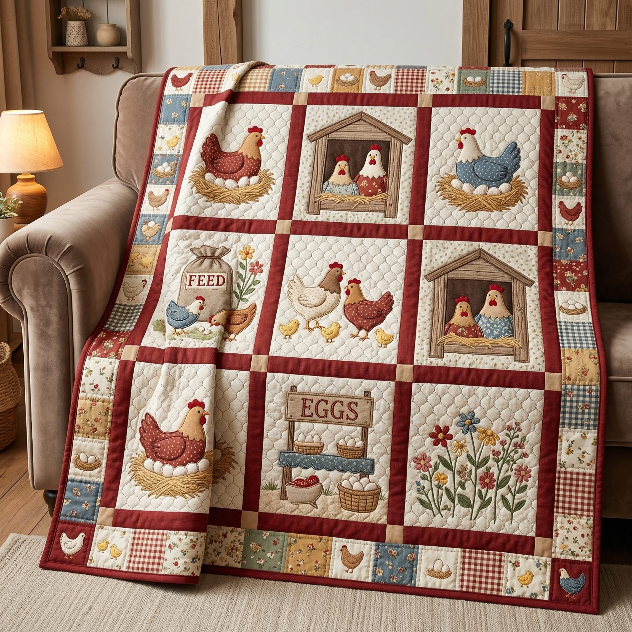 Chicken And Egg Quilted Blanket Bedroom Decor Merch Mother's Day Gift For Farm Lovers - Tradiviet