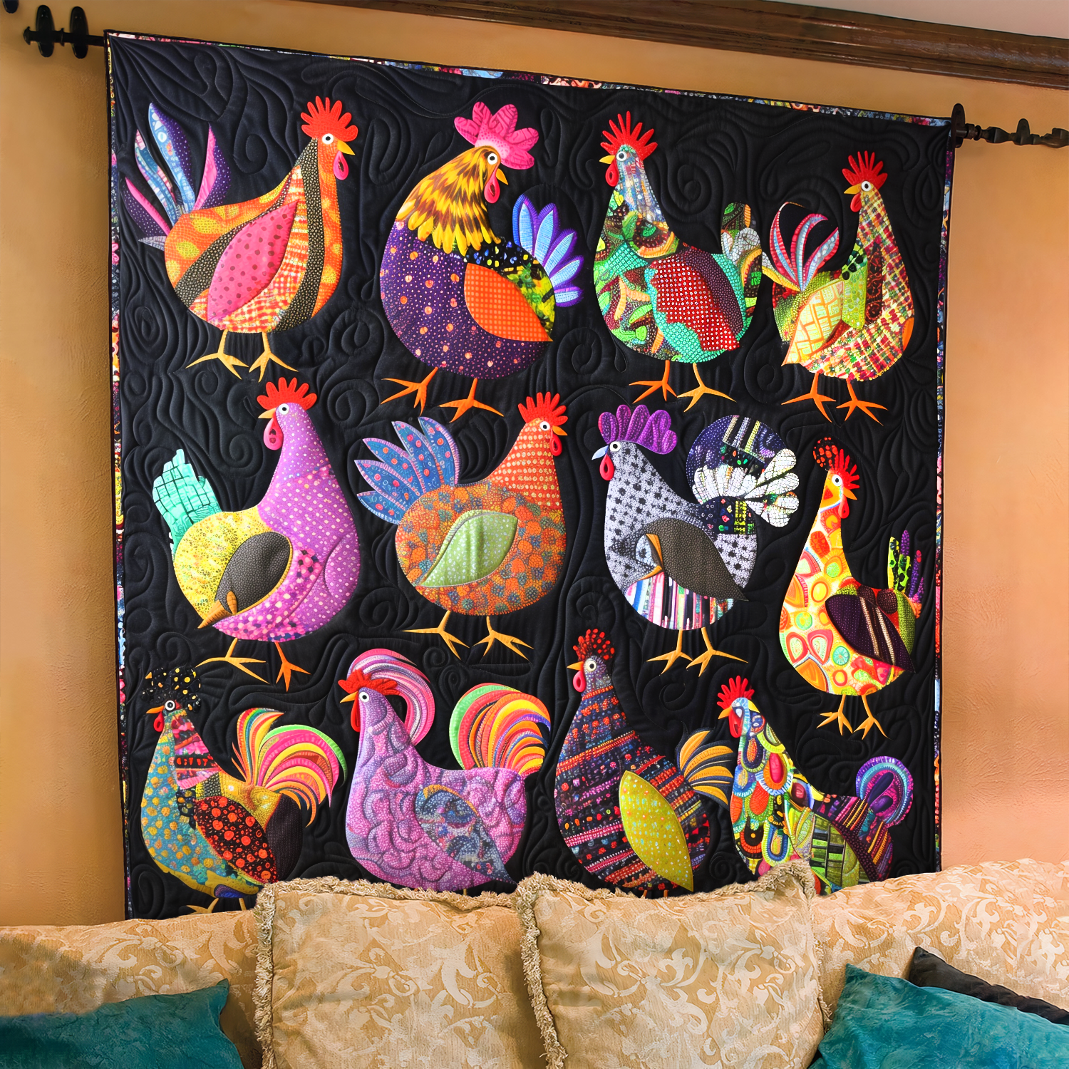 Chicken Hues Harmony Quilted Blanket Home Decor Gift For Women - Tradiviet