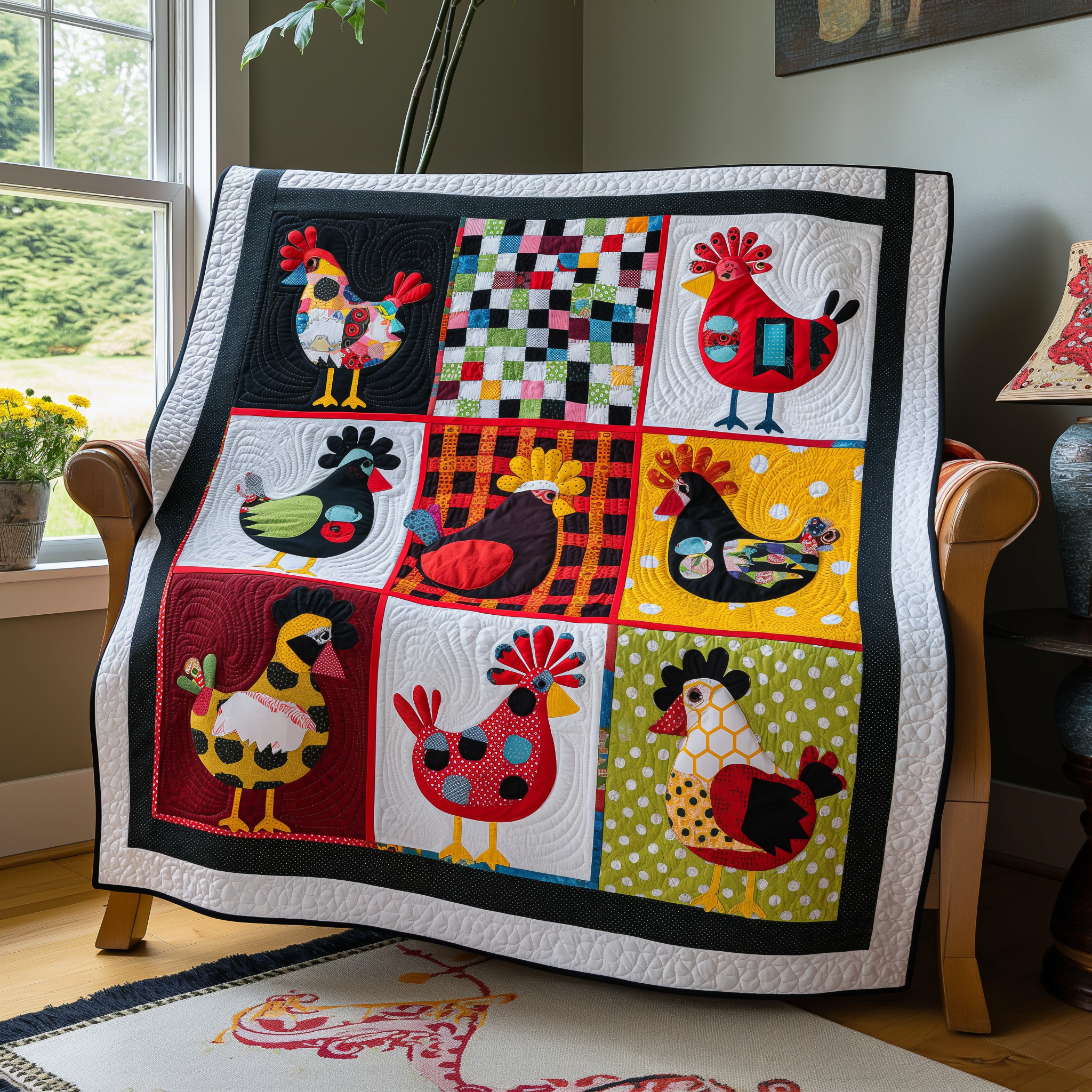 Chicken Mosaic Quilted Blanket Indoor Holiday Decorations Gift For Men - Tradiviet