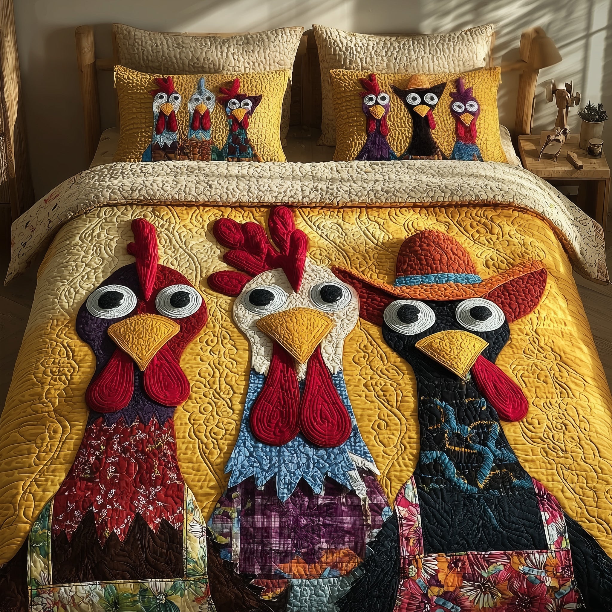 Chicken Quilted Bedding Set Chicken Home Tone Gift For Chicken - Tradiviet