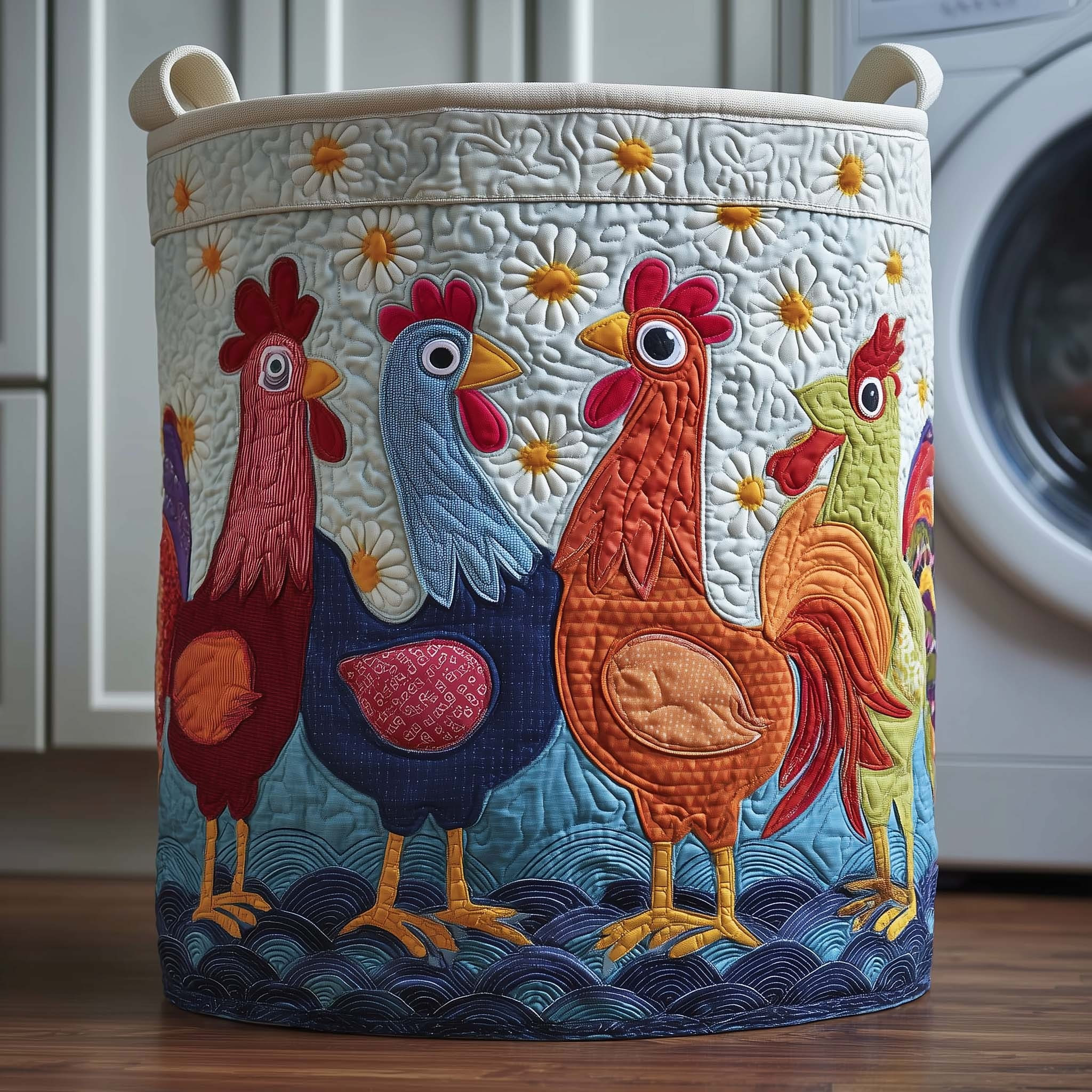 Chickens Daisy Colorful Quilted Laundry Basket Best Laundry Basket Gifts For Chicken Lovers - Tradiviet
