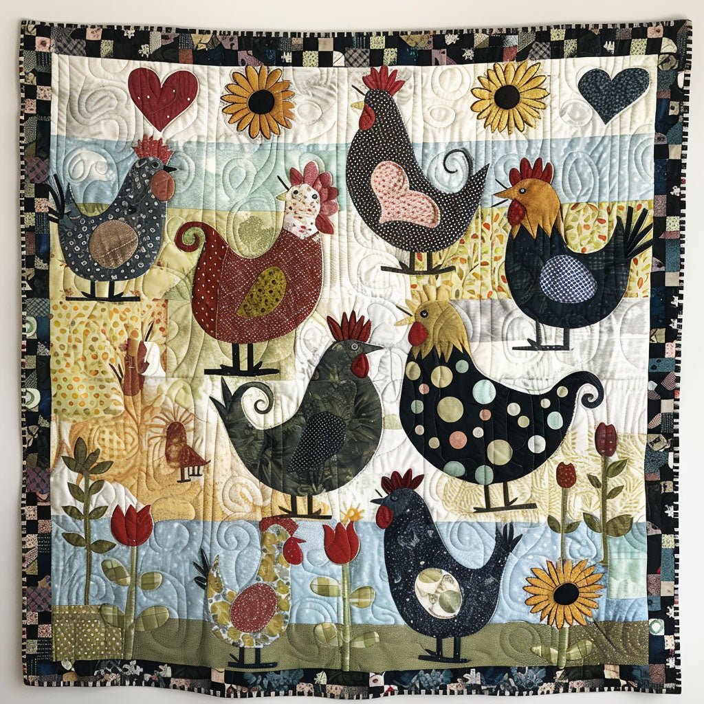 Chickens in Bloom Quilted Blanket Holiday Living Decorations Gift For Wall Decor - Tradiviet
