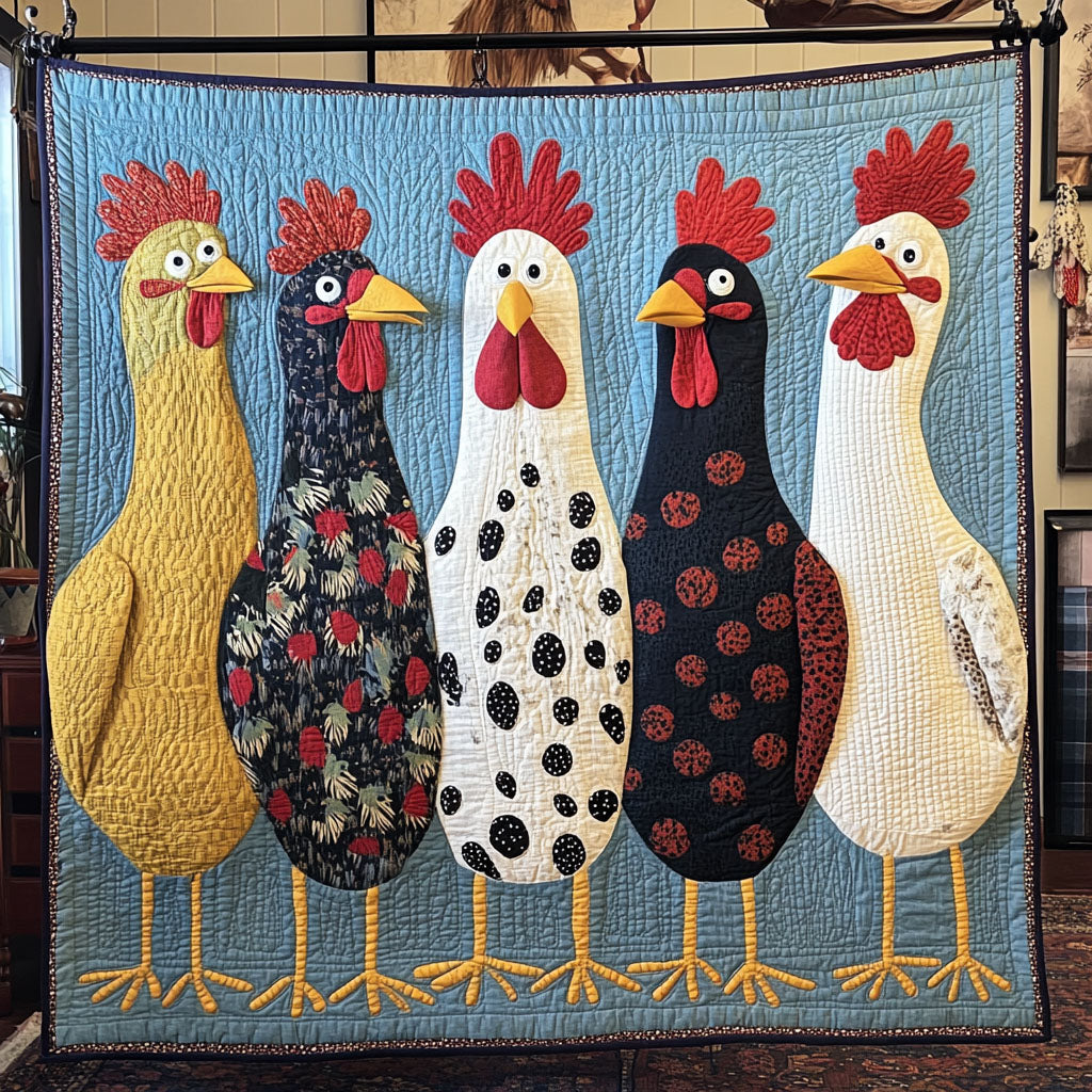 Chickens in Bloom Quilted Blanket Room Decorations Gift For House Decor - Tradiviet