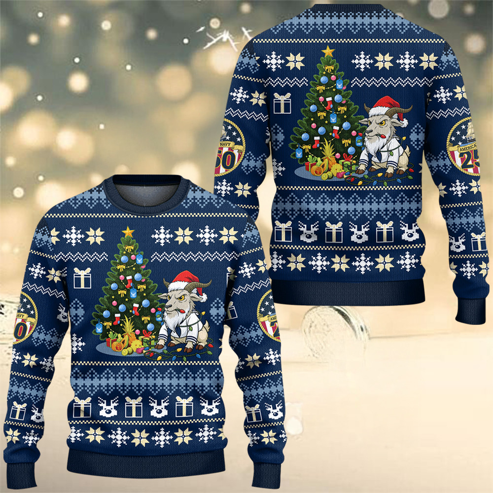 Chief Goat US Navy 250Th Anniversary Ugly Christmas Sweater Xmas Gifts For Navy Veterans - Tradiviet