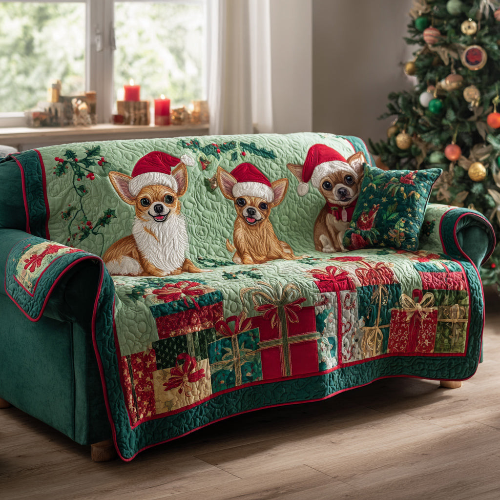 Chihuahua Cheer Quilted Sofa Cover Living Room Winter Decor Unique Christmas Gifts - Tradiviet