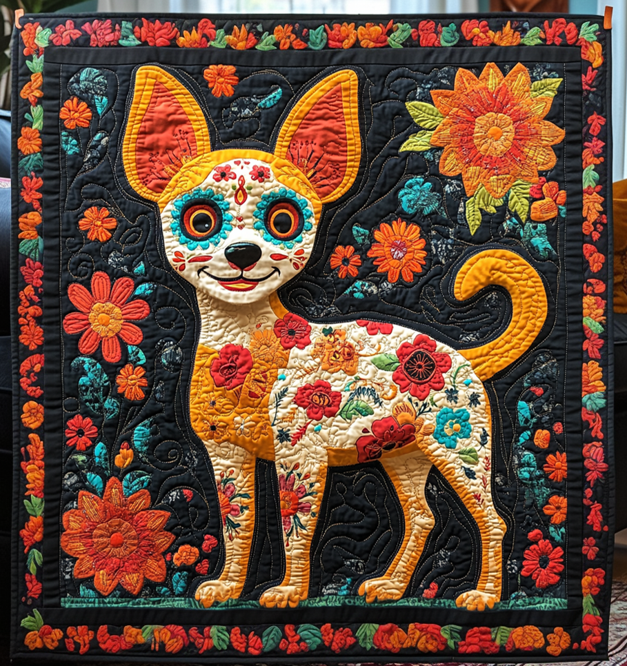 Chihuahua Dia De Los Muertos Quilted Blanket Room Decoration Items Gift For Modern Decor - Tradiviet