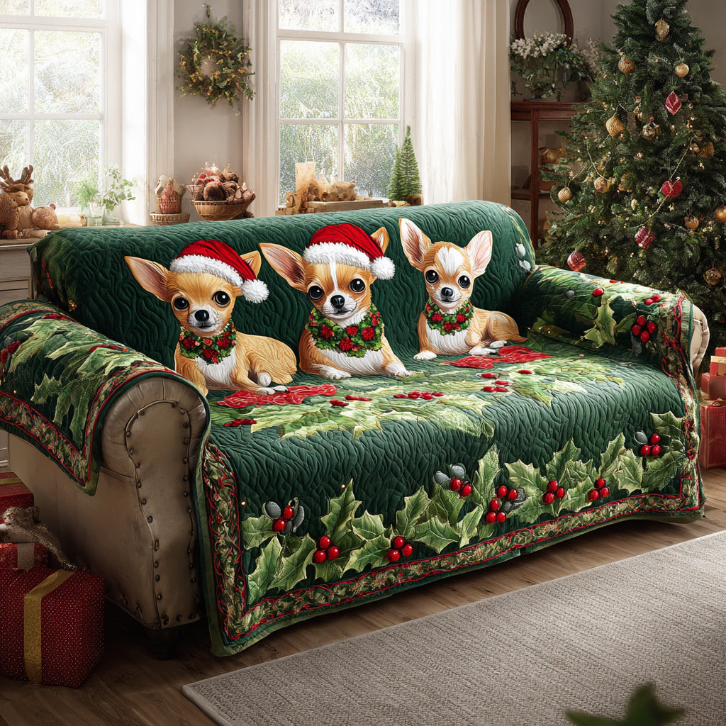 Chihuahua Garland Quilted Sofa Cover Christmas Sofa Covers Family Xmas Presents - Tradiviet
