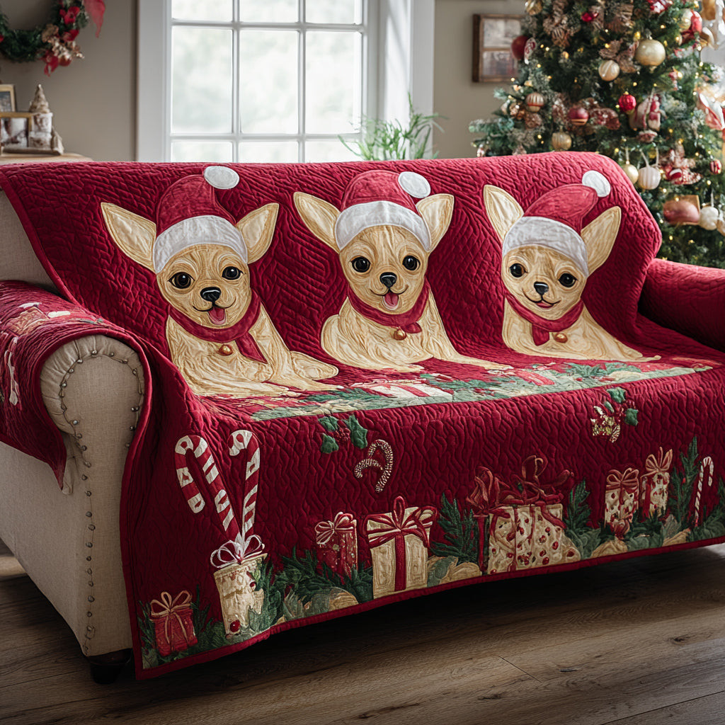 Chihuahua Jolly Quilted Sofa Cover Christmas Decorations Indoor Christmas Presents - Tradiviet