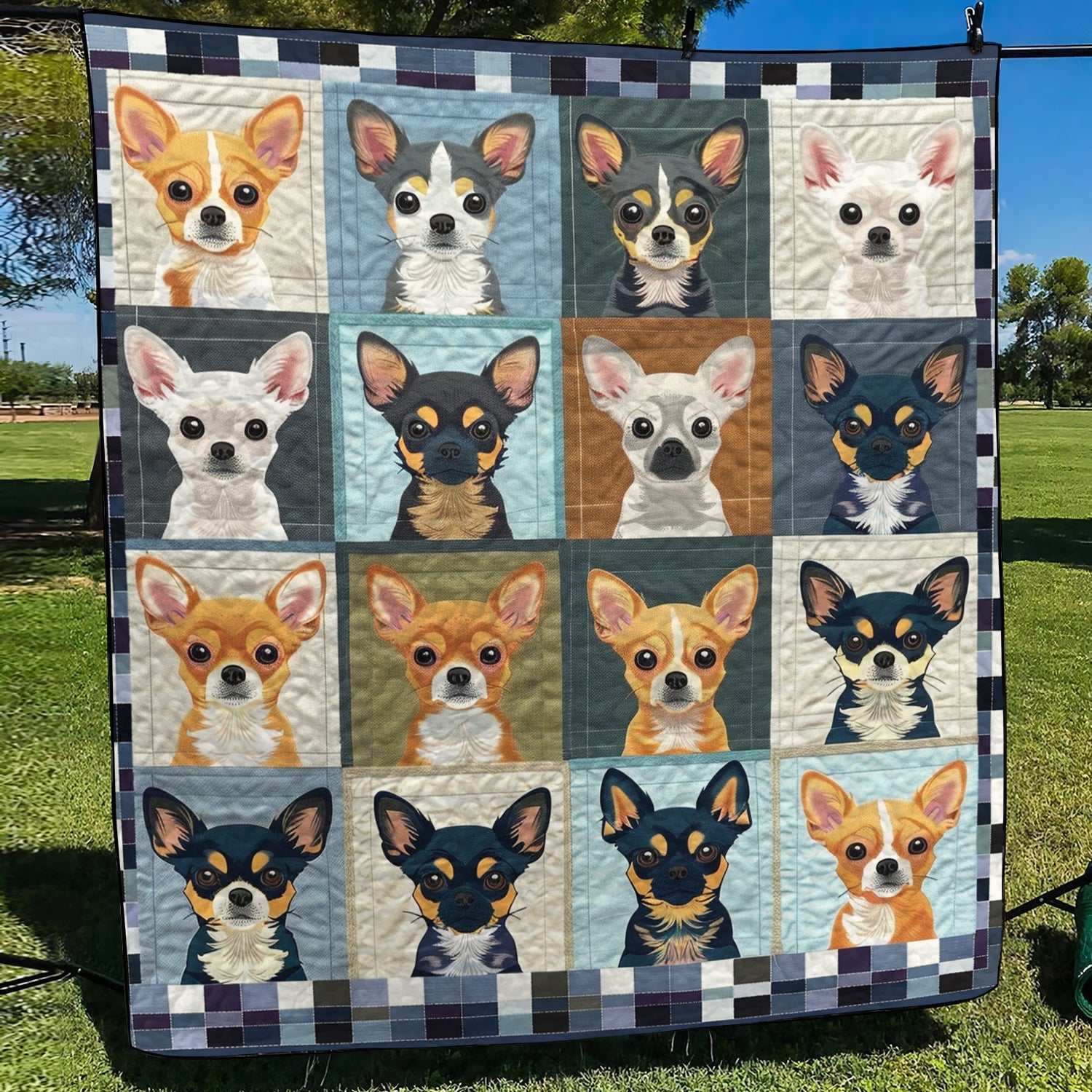 Chihuahua Portraits Quilted Blanket 250 Years Of America Gift For Aesthetic Room - Tradiviet