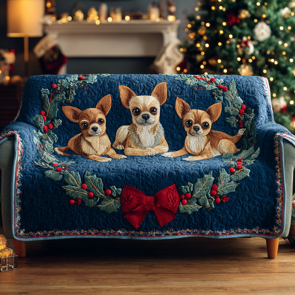 Chihuahua Wreath Quilted Sofa Cover Holiday Living Decorations Secret Santa Gift Ideas - Tradiviet