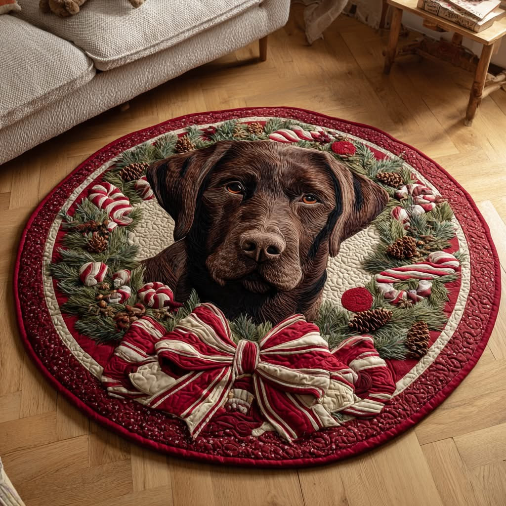 Chocolate Labrador Retriever Christmas Quilted Round Mat Holiday Xmas Decoration Gift Ideas - Tradiviet
