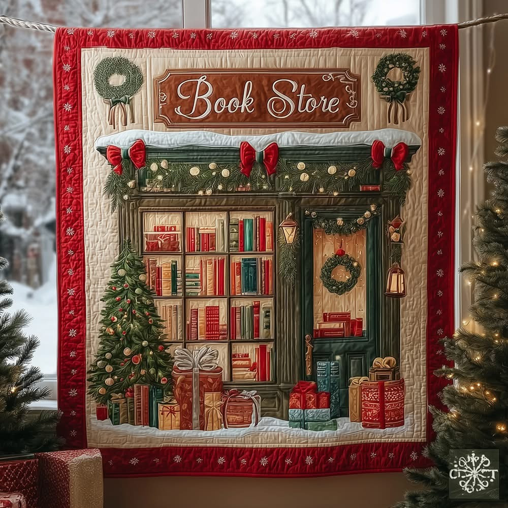 Christmas Bookshop Quilted Blanket Best Xmas Gifts For People Who Like Books - Tradiviet