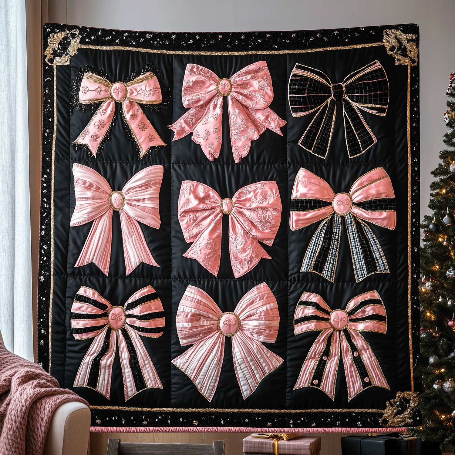 Christmas Bow Bliss Quilted Blanket Fourth Of July Best Patriotic Gifts - Tradiviet