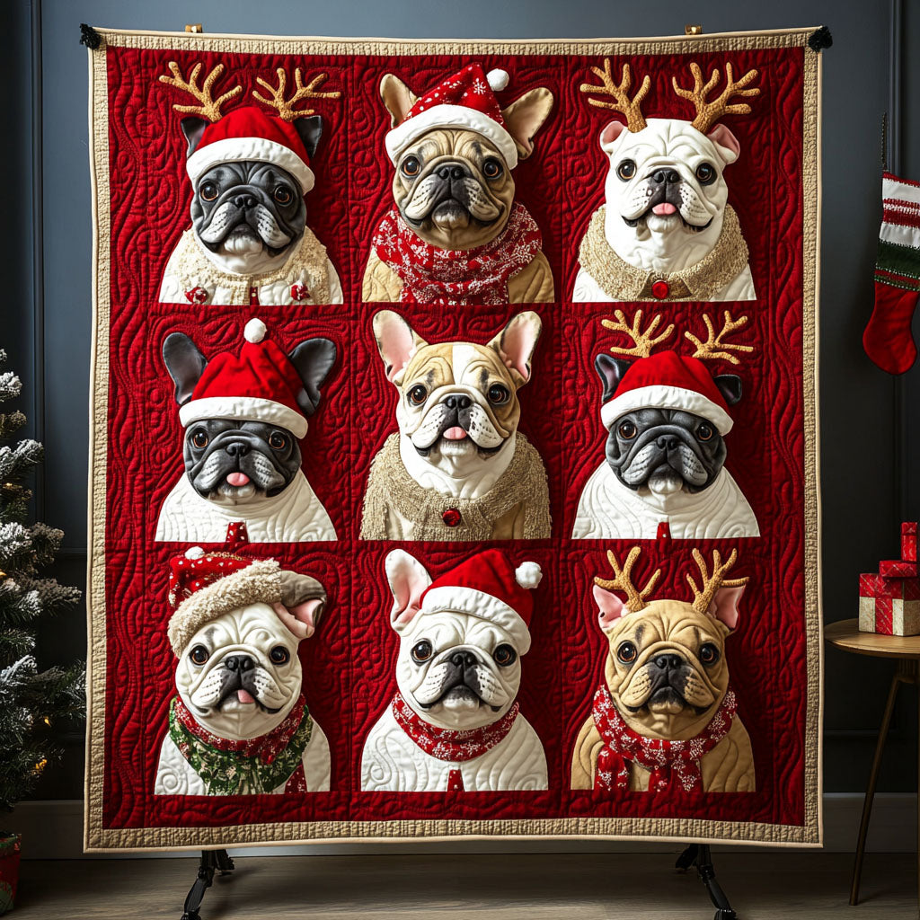 Christmas Bulldog Bliss Quilted Blanket In God We Trust Patriotic Birthday Gifts - Tradiviet