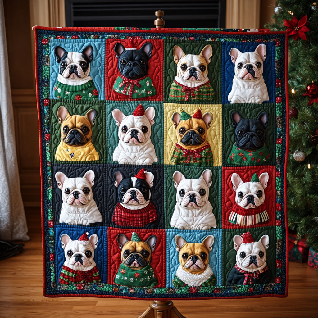 Christmas Bulldog Cheer Quilted Blanket Independence Day Patriotic Presents - Tradiviet