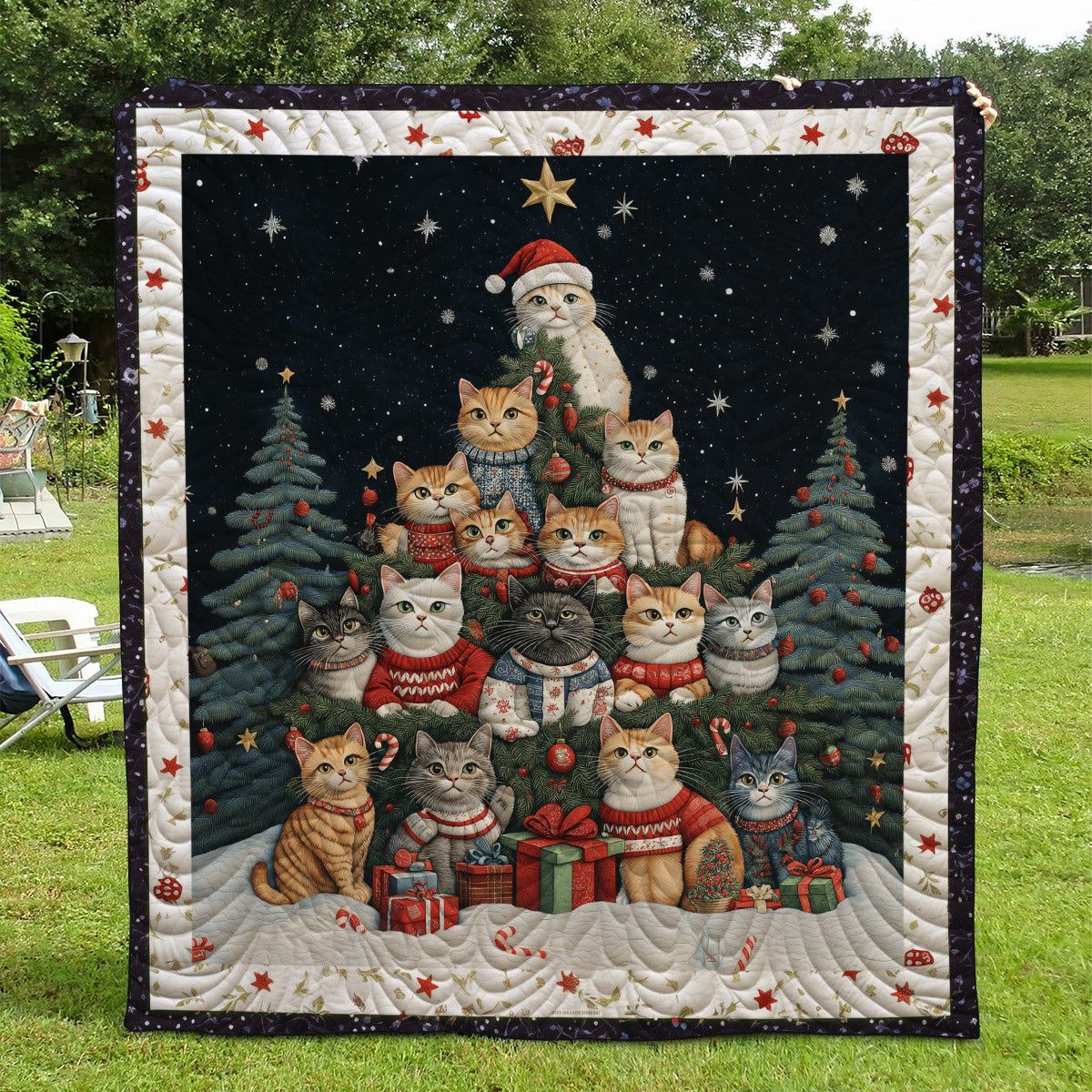 Christmas Cat Tree Quilted Blanket July 4 Apparel Gifts For Independence Day - Tradiviet