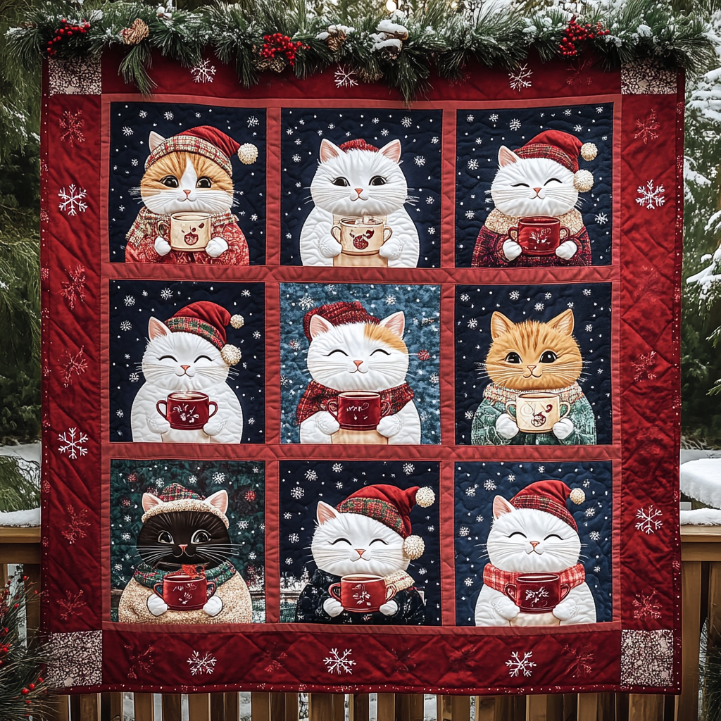 Christmas Cats Quilted Blanket America Patriotic Gift for Decor Home - Tradiviet