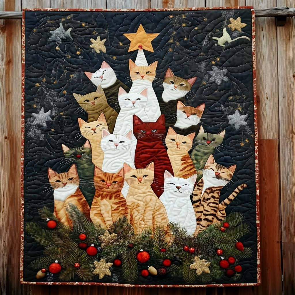 Christmas Cats Quilted Blanket July 4 Decor Gift For Veteran Dad - Tradiviet