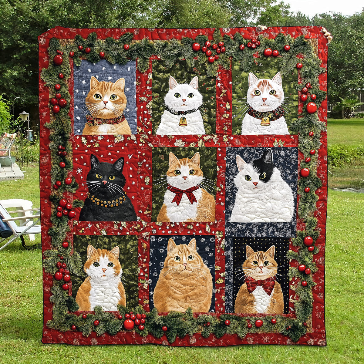Christmas Cats Quilted Blanket USA 250 Years Of Defending Liberty Gift For Dad - Tradiviet
