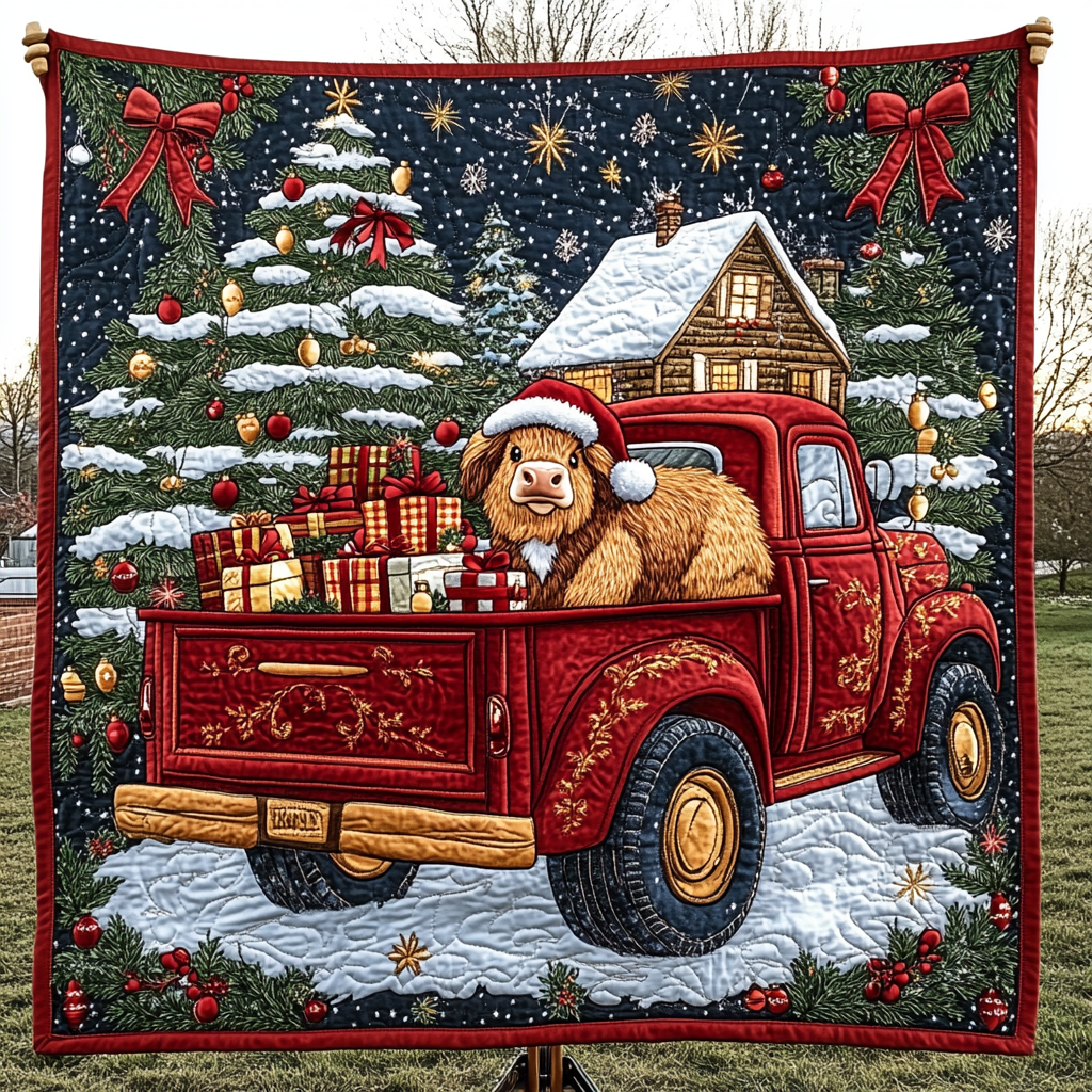 Christmas Cattle Cheer Quilted Blanket USA 250 Years Of Freedom Gift For Grandma - Tradiviet