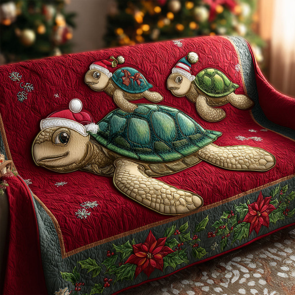 Christmas Cove Turtle Quilted Sofa Cover Holiday Couch Covers Sea Turtle Stuff - Tradiviet