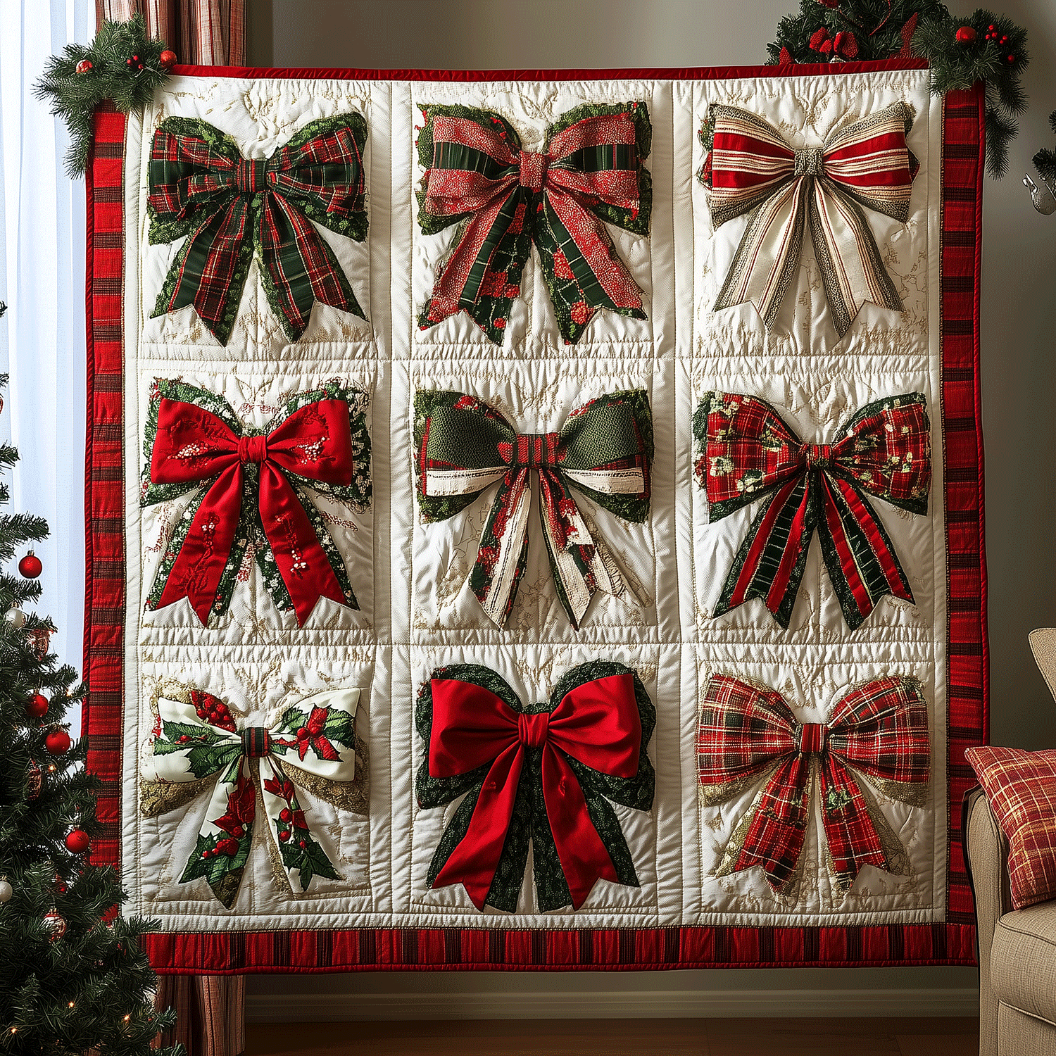 Christmas Elegance Bow Quilted Blanket Celebrate America's 250th Gift For Daughter - Tradiviet