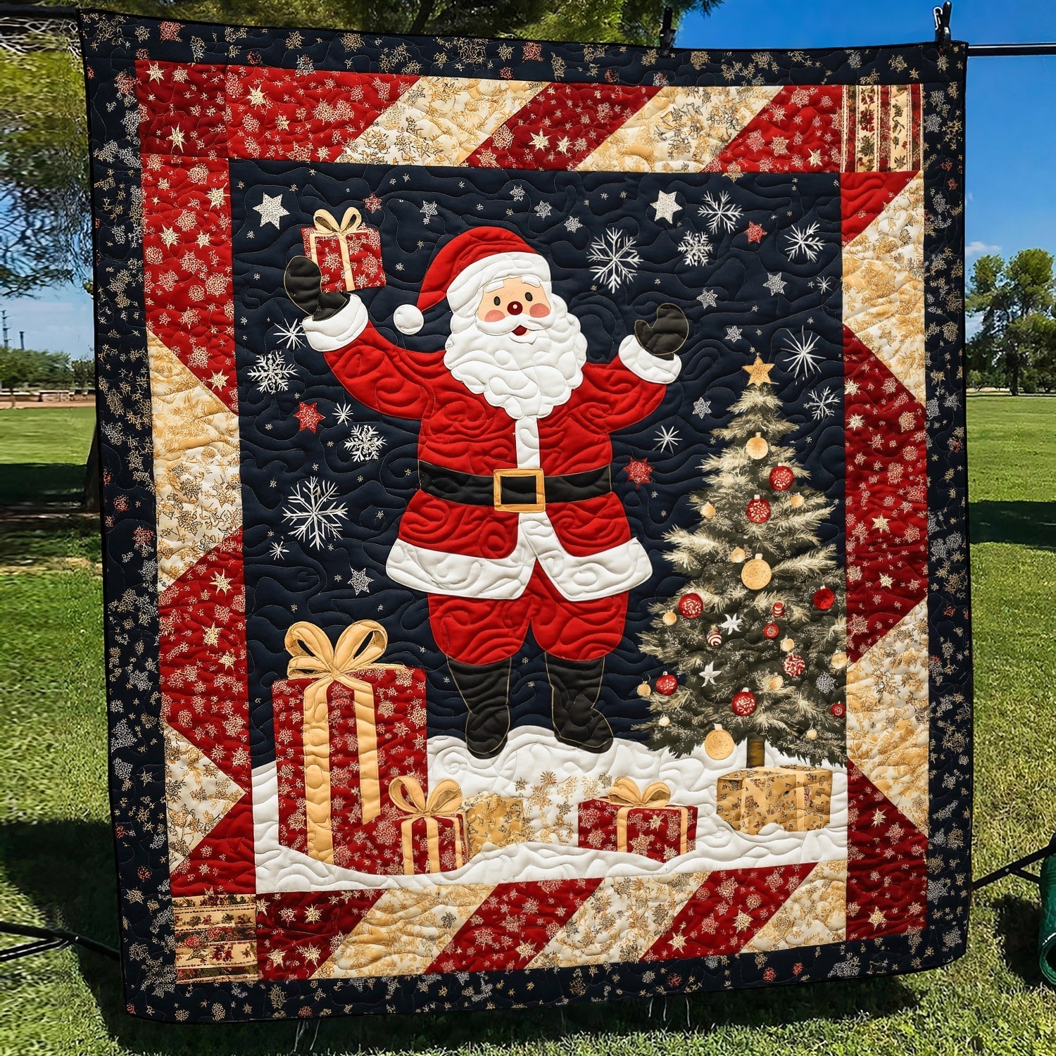 Christmas Eve Santa Quilted Blanket America's 250th Anniversary Gift For Son - Tradiviet