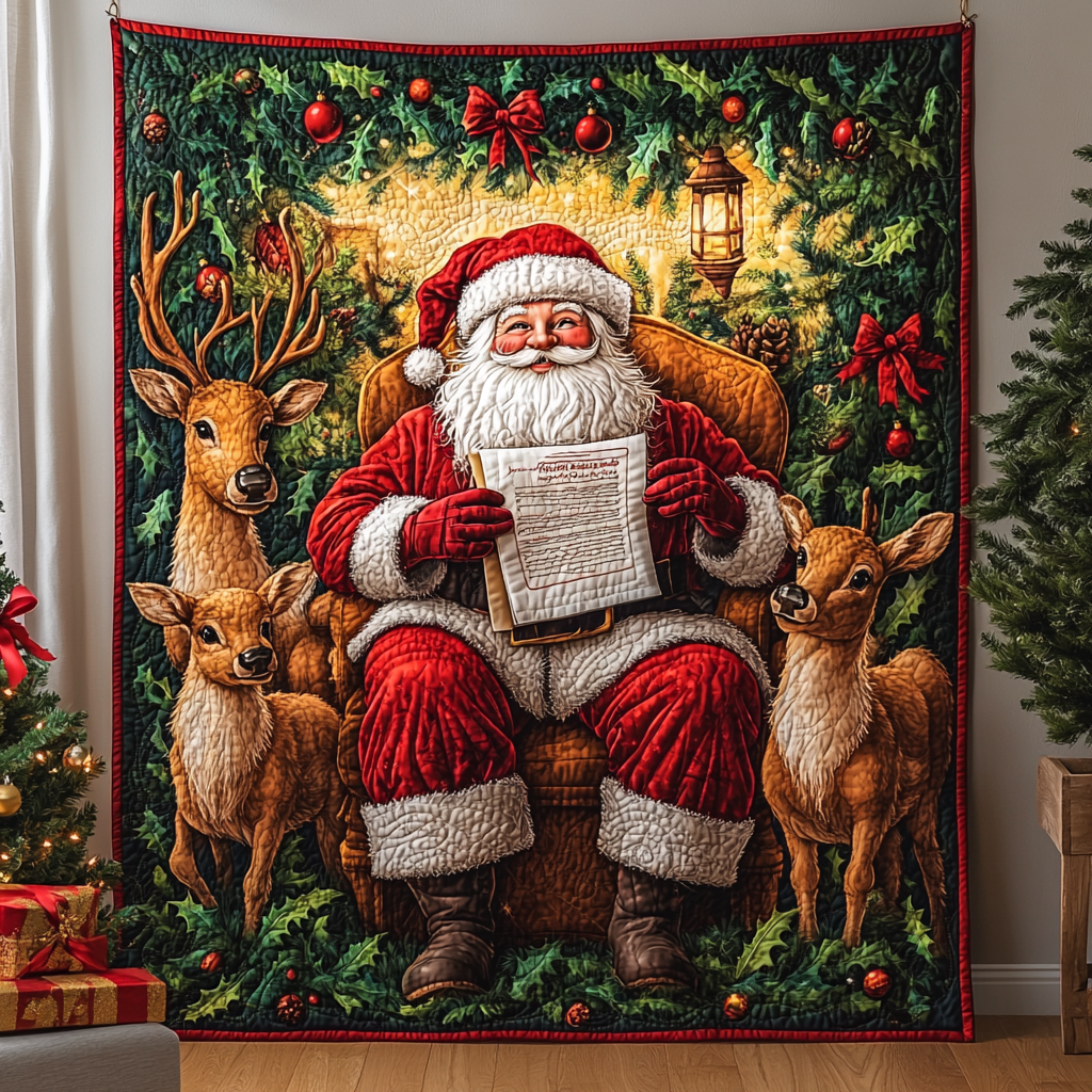Christmas Eve Santa Quilted Blanket Celebrating USA 250 Gift For Aunt - Tradiviet