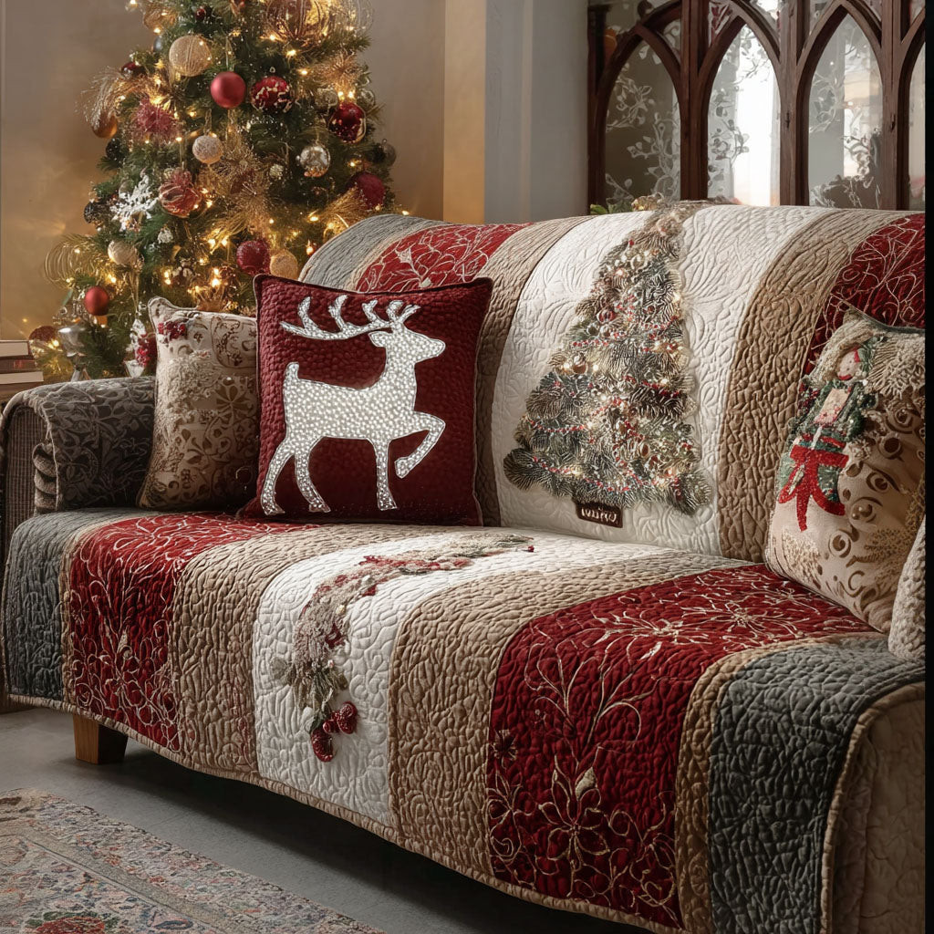 Christmas Forest Magic Quilted Sofa Cover Santa Sofa Cover Christmas Gifts For Grandma - Tradiviet