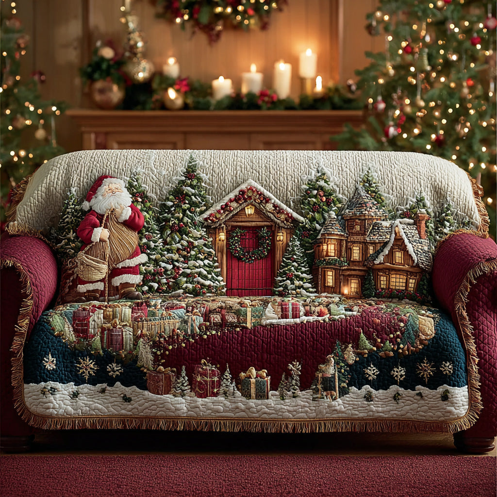 Christmas Frost Realm Quilted Sofa Cover Christmas Couch Decor Christmas Gift Ideas - Tradiviet