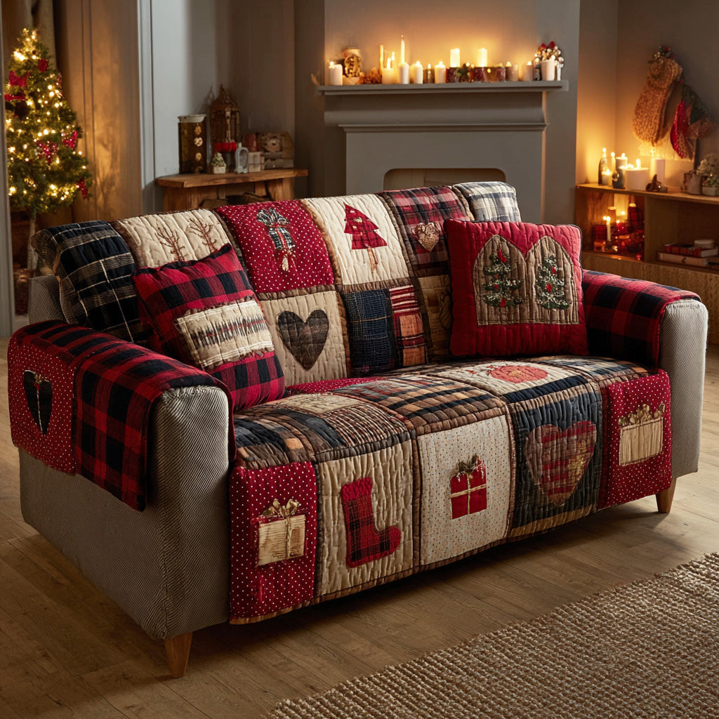 Christmas Glow Quilted Sofa Cover Christmas Couch Decor Christmas Gifts For Relatives - Tradiviet