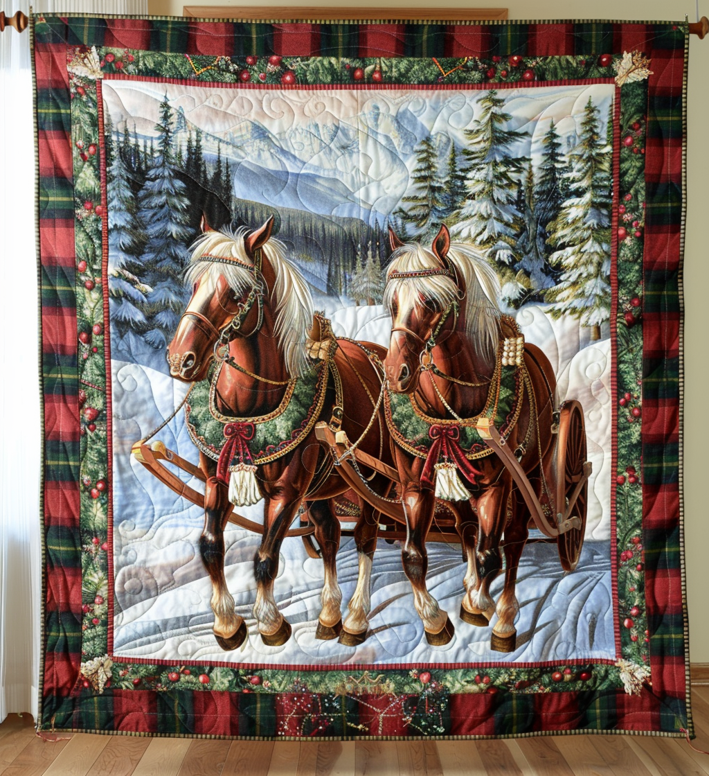 Christmas Horse Quilted Blanket House Decorations Gift For Bestie - Tradiviet
